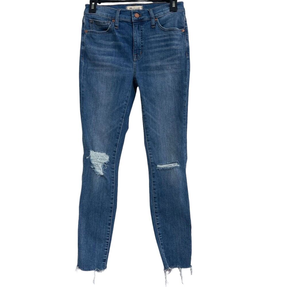 Madewell SZ 26 - 9" Mid-Rise Skinny Jeans Zip-Fly Stretch Whiskered Distressed